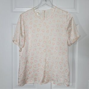 Vintage Escada Margaretha Ley Women's Medium 100% Silk Pink Heart Blouse size 36